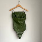 ZARA Olive Green Vegan Leather Bustier Bodysuit with Straight Neck Size Medium Photo 7