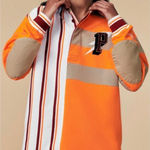 Puma  Orange Tan White Burgundy Striped Collegiate Logo Collared Shirt $95 NWT M Photo 0
