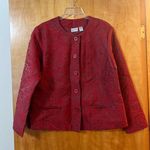  Blazer Jacket Red Textured Long Sleeve Button Up Faux Pockets Chicos 2 Photo 0