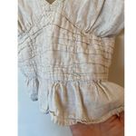 Sim & Sam Cropped Halter Top Beige Linen Blend Puff Sleeve Smocked Size Medium Photo 2
