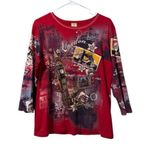 Jess & Jane Shirt Women Size Medium London City Print Cotton Teacher Travel Red Photo 0