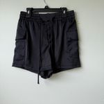 ZARA  XS Black Satin Cargo Shorts‎ Drawstring Elastic Waist Casual Photo 1