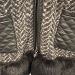 White House | Black Market Black and Gray Long fur trim Vest Photo 2