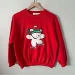 Vintage 90s Santabear Christmas Sweatshirt Red Korea Made Medium Holiday Photo 0