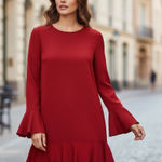 Theory Red Long Sleeve Bell Sleeve Flounce Hem Ruffles Aesthetic Chic Dress Sz 2 Photo 0