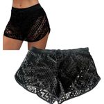 Black Crochet Swimming SHORTS Hollow Out Lace Over SWIM BOTTOM LG Women's NWOT Photo 1