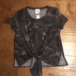 Francesca's Size Small Camouflage Tie Front Top. Green Photo 6