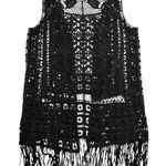 New Mix Cowgirl M Medium Crochet Vest Black Fringe Long Rodeo Whimsigoth Boho Photo 0