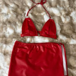 Red Halter Bikini Top and Skirt Set Size XS Photo 0