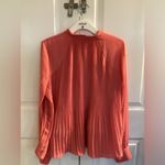 Halogen  Pleated flowy long sleeve BLOUSE coral pink high neck top M Photo 1