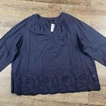 Lane Bryant  Shirt Women 22 Navy Blue V Neck Long Sleeve Floral Cut Out Bottom Photo 0