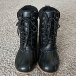 JustFab Black Duck Boot With Faux Fur Detail Photo 0