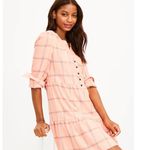 Loft NWOT Women   Plaid Tiered Shirtdress Peach Color Small Photo 2