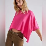 We The Free  People CC tee barbie pink raglan raw hem cropped top distressed Photo 1