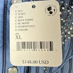 Free People  X Understated Rockabilly Western Studded Snap Shirt Blue Striped XL Photo 11