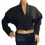 G•S•L Vintage Cropped Jacket Military Cut Cropped Black Jacket Fringe 1980s Size XS Photo 0