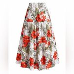 Shein Curve Tropical Floral Maxi Skirt Tiered Ruffle Tie Waist 2XL multicolor White Size 2X Photo 1