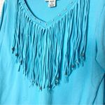 American Vintage Vintage Back in the Saddle Blue Fringe Long Sleeve Casual Top Size Medium Photo 3