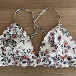 H&M NWOT Floral Print Scalloped Edge Bikini Swimsuit Top Adjustable Straps Cute Photo 0