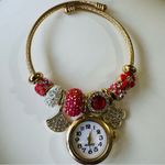 Elegant Gold & Red Bohemian Charm Bracelet with Watch One Size Stainless Steel Photo 0