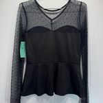 Rock Steady Black Sheer Polka Dot Lace Sweetheart Bodice Rockabilly Peplum Top Size M Photo 3