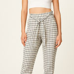 Jules & Leopold  Linen Blend Pants Large Black‎ White Windowpane Check Tie Waist Photo 0