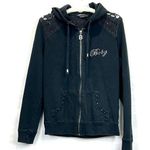 BCBGMAXAZRIA Vintage Women’s Zip Up Hoodie Jacket Rhinestones Crochet Boho Sz M Photo 0