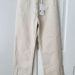 ZARA The 90s Full Length Raw Hem Side Slits Jeans in Cream, Size 6 Photo 4