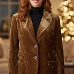 J.Jill  Crushed Velvet Blazer Jacket Golden Brown Holiday Petite Size Medium M Photo 0