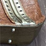Junior Drake Distressed Leather Shoulder Bag Bronze Metallic Trim Large Purse Brown Photo 9