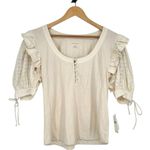 Anthropologie By Embroidered Elbow Puff-Sleeve Top size XL Cream Floral NWT Photo 2