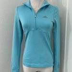 Adidas  XS Light Blue Long Sleeve Quarter Zip Fitted Athletic Jacket Photo 1
