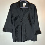Fred David  Black Textured Blouse 3/4 cuffed sleeves Photo 0