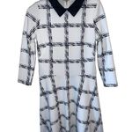 Eliza J Fit & Flare Preppy White Black Plaid Pattern Office work Collar Dress Photo 3