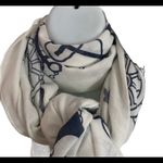 Nautical Cream Navy Oblong Scarf Fringe Edge 32X75 Fall Blue Photo 2