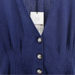 ZARA NEW  Navy Linen Blend Deep V Short Romper Resort Coastal Vacation M Photo 3