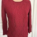 Ann Taylor  Womens Burgundy Red Lace Pullover Sweater Top 3/4 Sleeve Size XS Photo 1