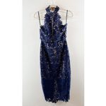 Lulus  Divine Destiny Halter High Neck Lined Lace Midi Dress Navy Blue Medium Photo 1