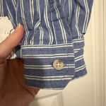 Anthropologie  Maeve Blue and White Floral Striped Oversized Shirt Size Medium P Photo 4