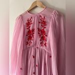 ASOS NEW!  Design stunning tie back pleated sleeve midi dress pink red embroidery Photo 3