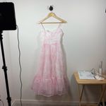 NWT Shein Mod Milkmaid Bustier Floral Chiffon Midi Dress White/Pink XS Pink Photo 2