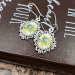 Blue Rose Cameo Earrings Stainless Steel Filigree Vintage Romantic Dangle Photo 2