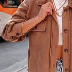 VICI NEW -TANAN POCKETED BUTTON DOWN FLEECE SHACKET - LATTE Photo 4