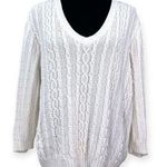 Lauren Ralph Lauren| 1X |Classic Cable Knit V Neck Sweater Pullover White Cotton Photo 0