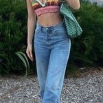 LA DOUBLEJ Multicolored Striped 100% Cotton Festival Plunge Crop Top Size XS Photo 1