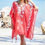 Debbie Katz South Beach Mystic Kaftan Sheer Embroidered Cover Up Orange XSmall N Red Size XS Photo 0
