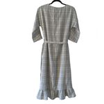 Chelsea28  Women's Light Gray Ruffle Plaid A Line Wrap Short Sleeved Dress Sz XS Photo 4