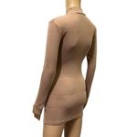 High Neck Tan Nude Ribbed Long Sleeve Micro Mini Shirt Dress Womens Small Photo 3