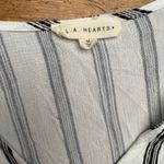 LA Hearts Striped Bell Sleeve Crop Top Tie Front Button Down White Black Medium Photo 3