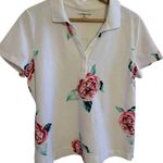 Croft & Barrow White Pink Rose Print Button Neck Polo Shirt size XL Photo 0